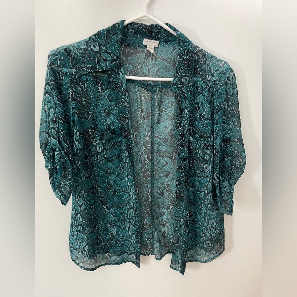 Teal Snake Print Sheer Women's Top